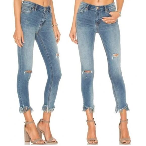 WE THE FREE Great Heights Mid Rise Distressed Fringe Frayed Hem Skinny Jeans 25‎ - Picture 1 of 12
